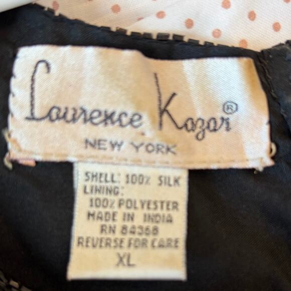 Vtg Lawrence Kazar Black Beaded Cocktail Top Blouse Silk XL Embellished - Picture 3 of 9